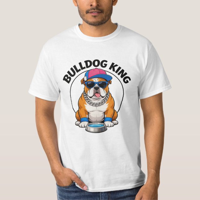T-shirt Bulldog King Cool Sunglasses Design (Devant)