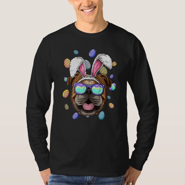 T-shirt Bulldog Lapin de Pâques Oreilles Chien Drôle OEufs (Devant)