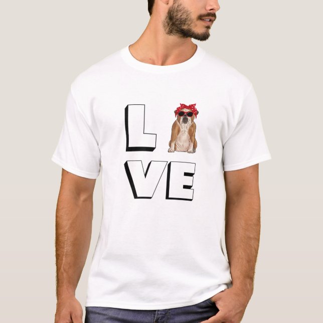 T-shirt Bulldog Love Coeur Lunettes de soleil Chien França (Devant)