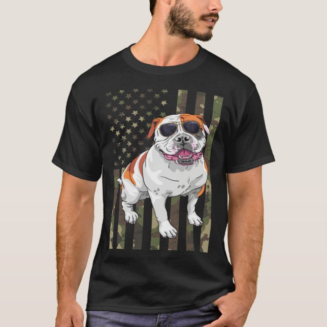 T-shirt Bulldog Men Women American Bulldog Dad Mom Camo US (Devant)