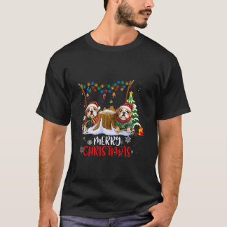 T-shirt Bulldog Noël Arbre Lumières Décorations Chien Aime