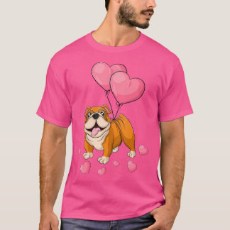T-shirt Bulldog Saint-Valentin tenant un ballon en forme d