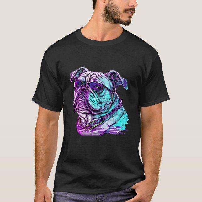 T-shirt Bulldog Synthwave 80s Retrowave Aesthetic (Devant)