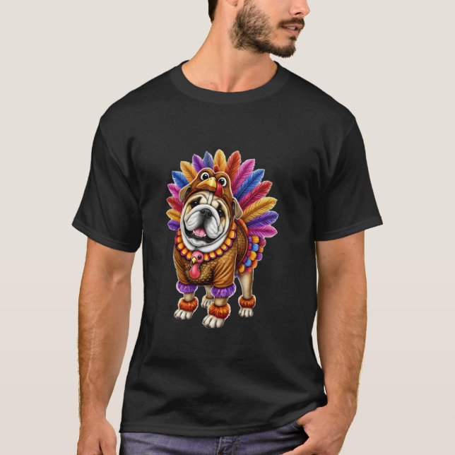 T-shirt Bulldog Turquie drôle Thanksgiving animal chien an (Devant)