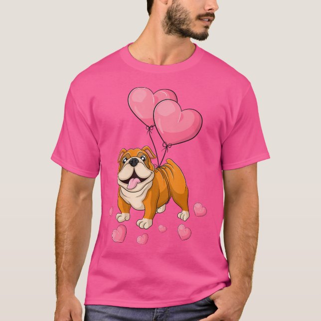 T-shirt Bulldog Valentines Day Holding Balloon Heart My Va (Devant)