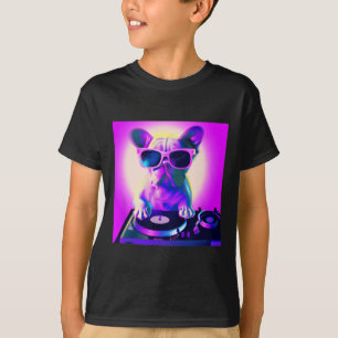 T-shirt Bulldog Vaporwave Dj Chien Esthétique Femmes Fille