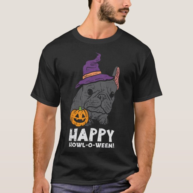 T-shirt Bulldog Witch Happy Howl O Ween Fun Halloween Chie (Devant)