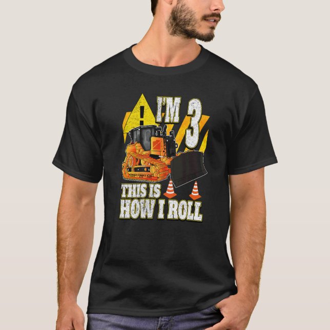 T-shirt Bulldozer d'anniversaire de 3 ans (Devant)