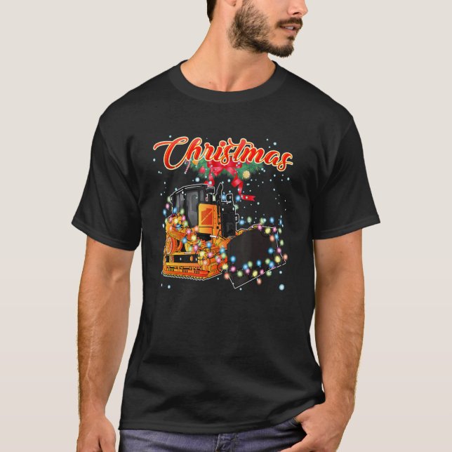 T-shirt Bulldozer de Noël avec lumières de Noël (Devant)