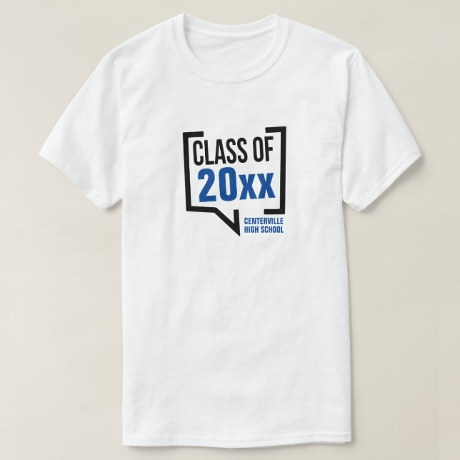 T-shirt Bulle de discours de l'année de la classe bleue (Design devant)