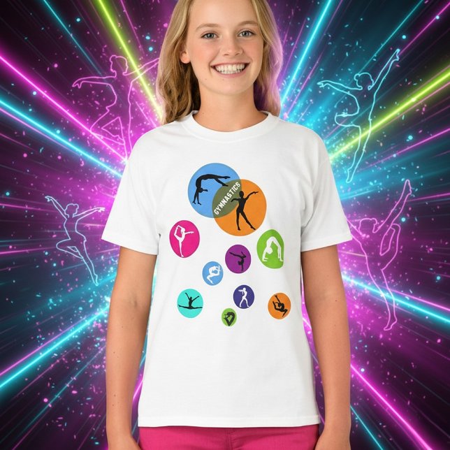 T-shirt Bulle de gymnastique (Dynamic Gymnastics Silhouettes T-Shirt - Colorful Athlete Design)