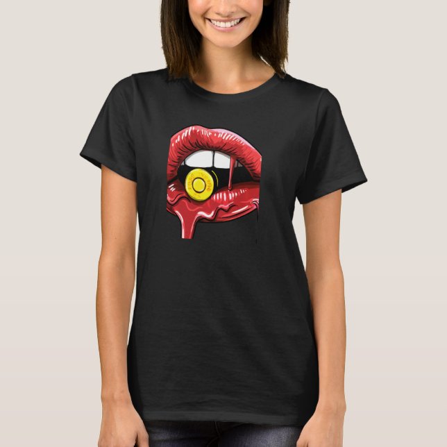 T-shirt Bullet Bite Red Lip Girly Babe Mouth Drip Lips Wom (Devant)