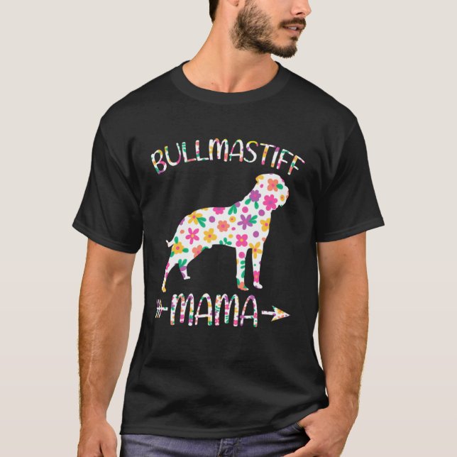 T-shirt Bullmastiff Mama Floral Dog Mom Mothers Day (Devant)