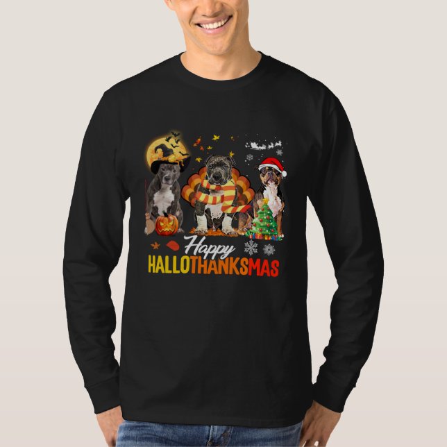 T-shirt Bully Dog Happy Hallothanksmas Halloween Thanksgiv (Devant)