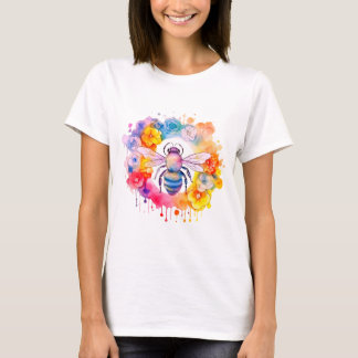 T-shirt Bumble abeille sur les fleurs arc-en-ciel