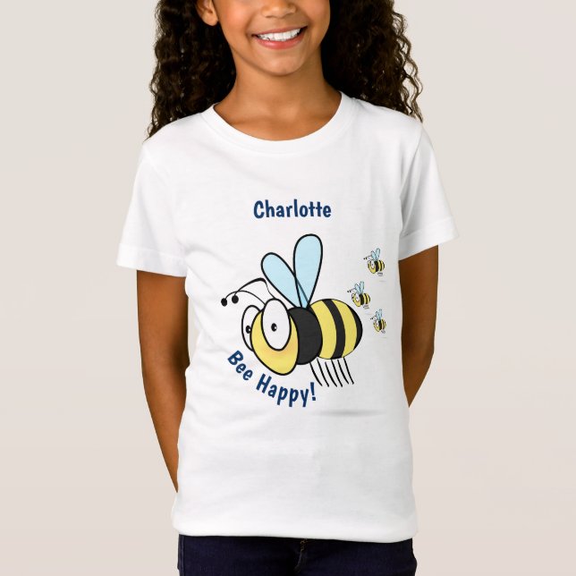 T-Shirt Bumble Bee, Happy, Ajouter un nom (Devant)