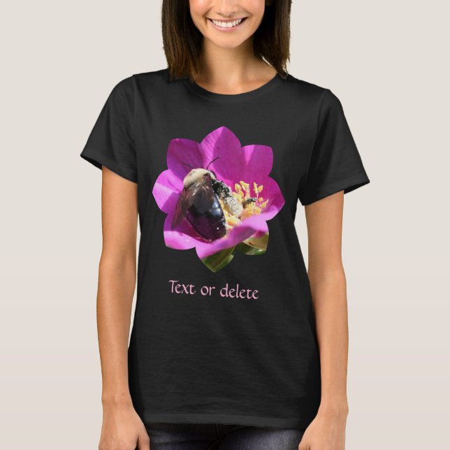 T-shirt Bumble Bee On Pink Rose Nature Personalized (Devant)
