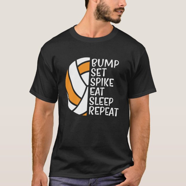 T-shirt Bump Set Spike Manger Sleep Répéter Volleyball 5 (Devant)