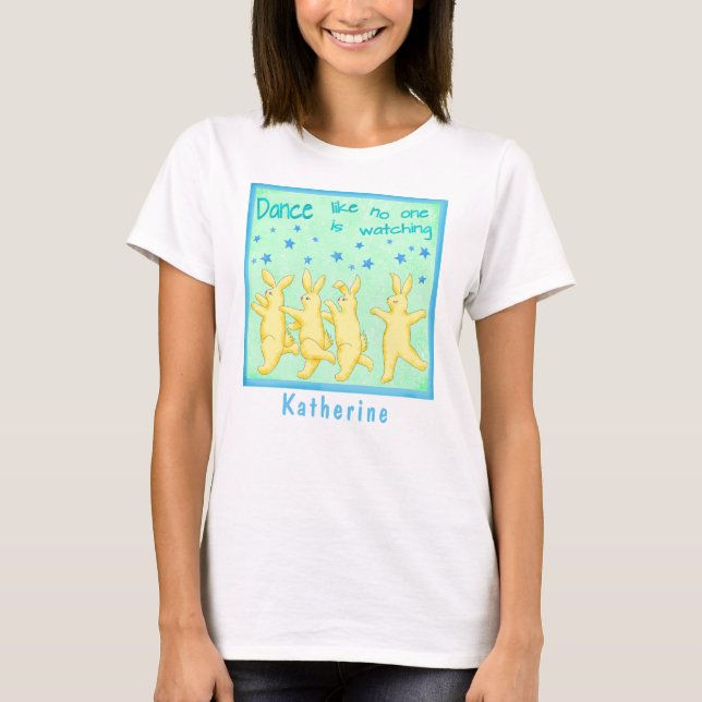 T-shirt Bunnies Danse comme personne ne regarde vert jaune (Devant)