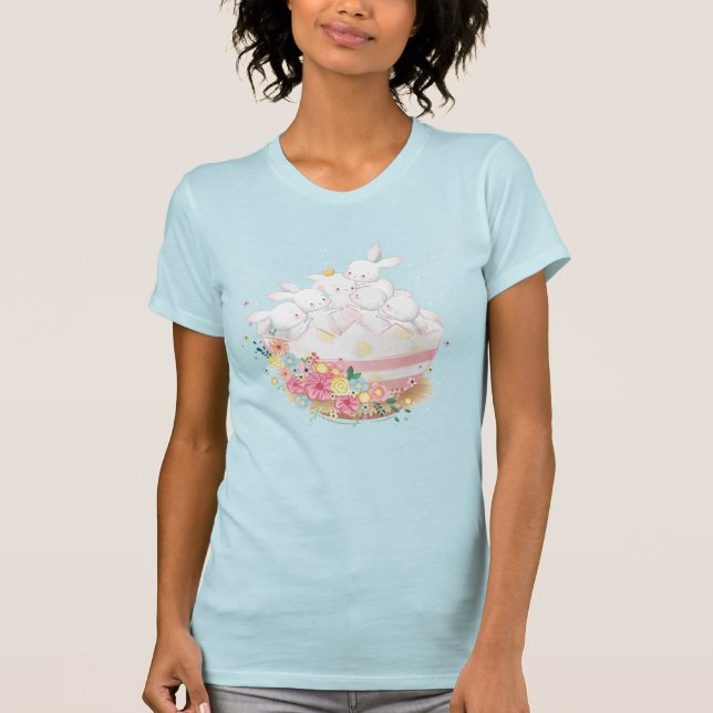T-shirt Bunnies d'aquarelle en Oeuf de Pâques Fleur (Devant)