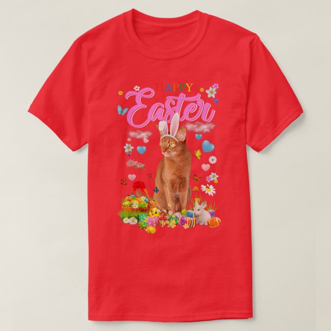 T-shirt Bunny Abyssinian Chat Joyeux oeufs de Pâques  (Design devant)
