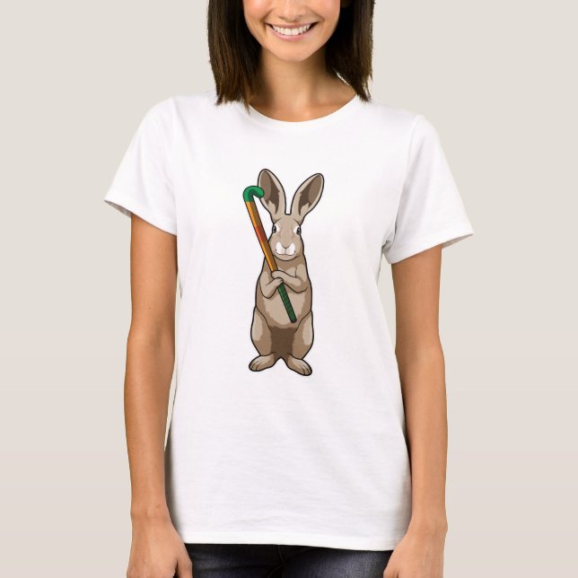 T-shirt Bunny at Hockey with Hockey stick (Devant)