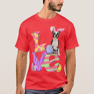 T-shirt Bunny Boston Terrier Chien Joyeux Oeufs de Pâques 