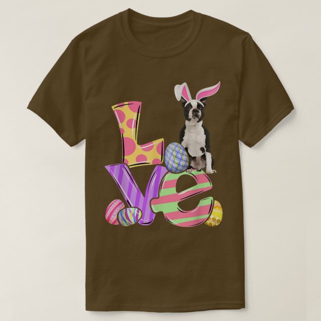 T-shirt Bunny Boston Terrier Chien Joyeux Oeufs de Pâques  (Design devant)