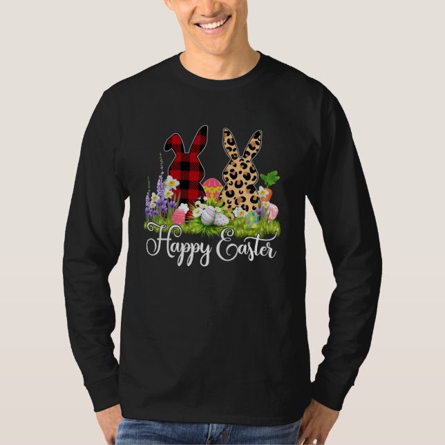 T-shirt Bunny Buffalo Red Plaid Leopard Print Happy Easter (Devant)
