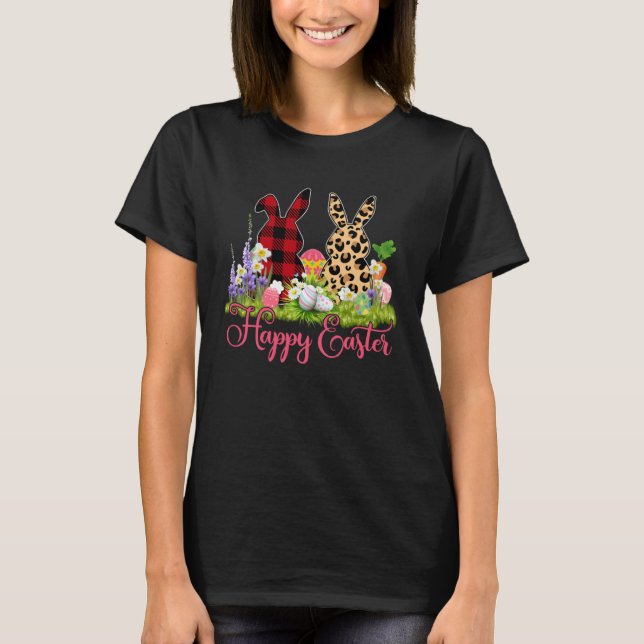 T-shirt Bunny Buffalo Red Plaid Leopard Print Happy Easter (Devant)
