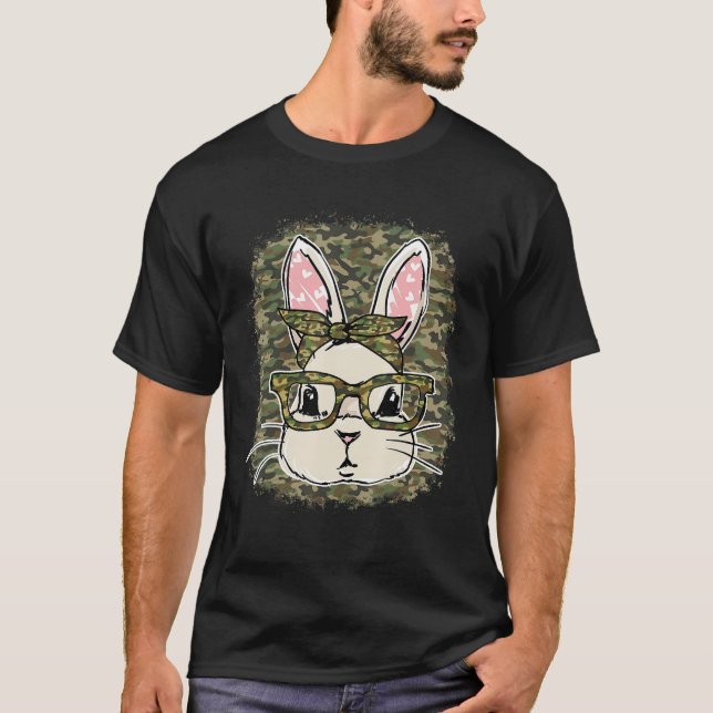 T-shirt Bunny Camou Flage Portant des lunettes Joyeux jour (Devant)