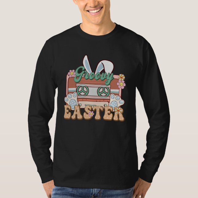 T-shirt Bunny Cassette Retro Groovy Easter Day (Devant)