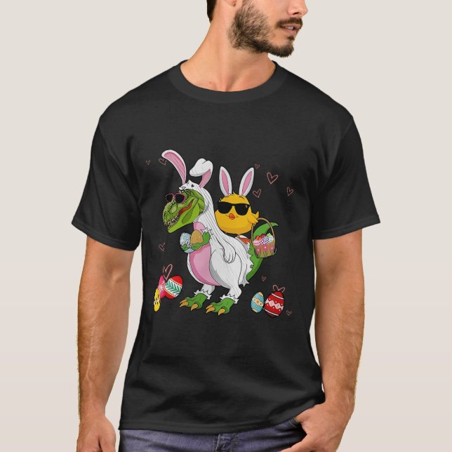 T-shirt Bunny Chicken Riding Dinosaur T Rex Egg Hunt Dinos (Devant)