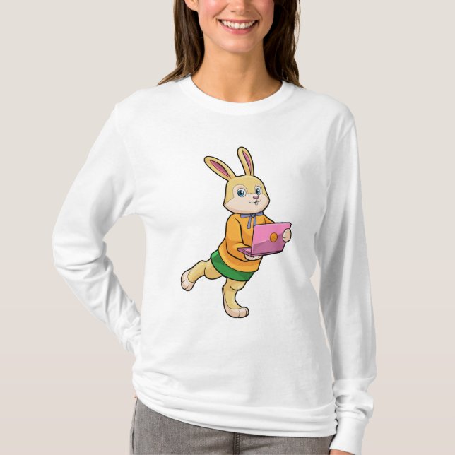 T-shirt Bunny comme secrétaire avec ordinateur portable (Devant)