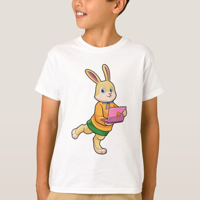 T-shirt Bunny comme secrétaire avec ordinateur portable (Devant)