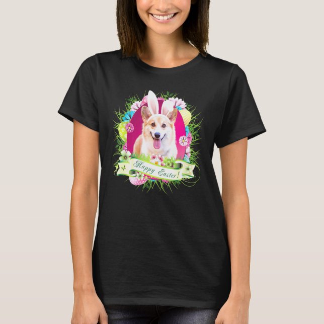 T-shirt Bunny Corgi Dog Happy Easter Day Egg (Devant)