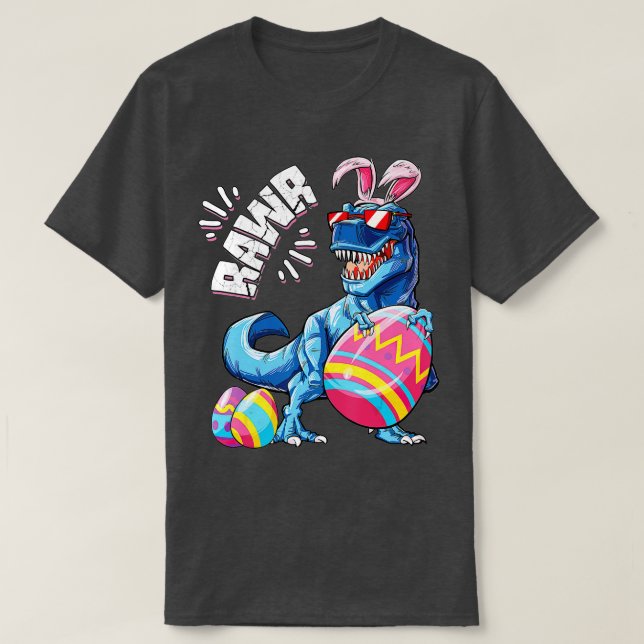T-shirt Bunny de Pâques Dinosaur T rex oeufs garçons gamin (Design devant)