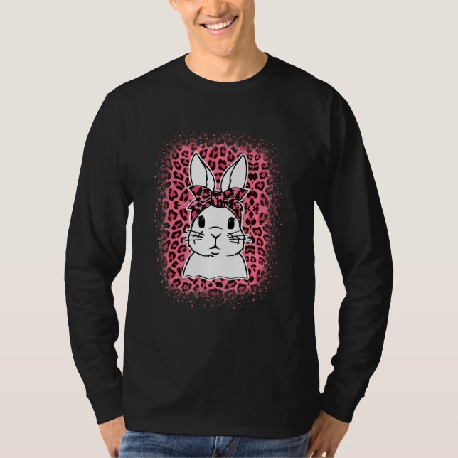 T-shirt Bunny Face léopard lunettes rose Pâques Jour 2022  (Devant)