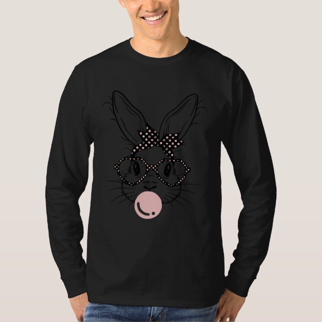 T-shirt Bunny Face Polka Dots Glasses Bubble Gum Easter Da (Devant)