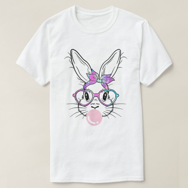 T-shirt Bunny Face Tie Dye Lunettes Buble Gum Jour de Pâqu (Design devant)