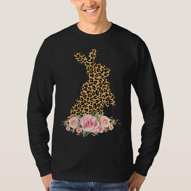 T-shirt Bunny Flowers Leopard Print Girls Women Happy East (Devant)