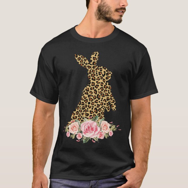 T-shirt Bunny Flowers Leopard Print Girls Women Happy East (Devant)