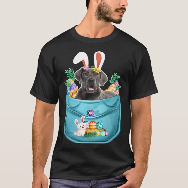 T-shirt Bunny Great Dane In Pocket Easter Day Eggs Bunny D (Devant)