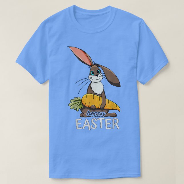 T-shirt Bunny mignon de Pâques Hoppy tenant une carotte  (Design devant)