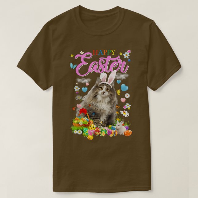 T-shirt Bunny Norwegian Forest Chat Joyeux oeufs de Pâques (Design devant)