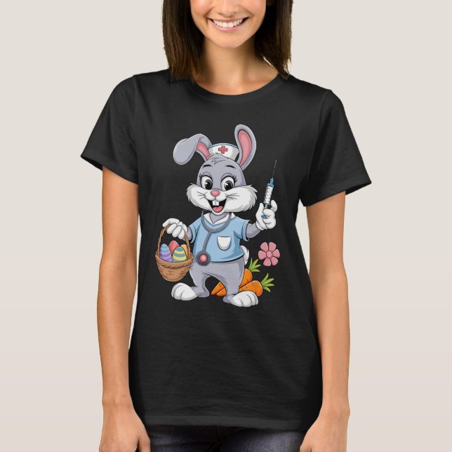 T-shirt Bunny Nurse Easter Day Stethoscope Rabbit Scrub To (Devant)