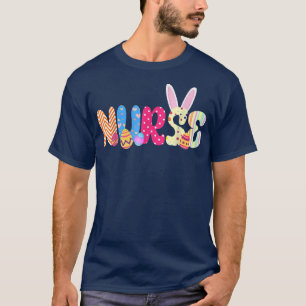 T-shirt Bunny Nurse Funny Egg Jour de Pâques Floral Femme 