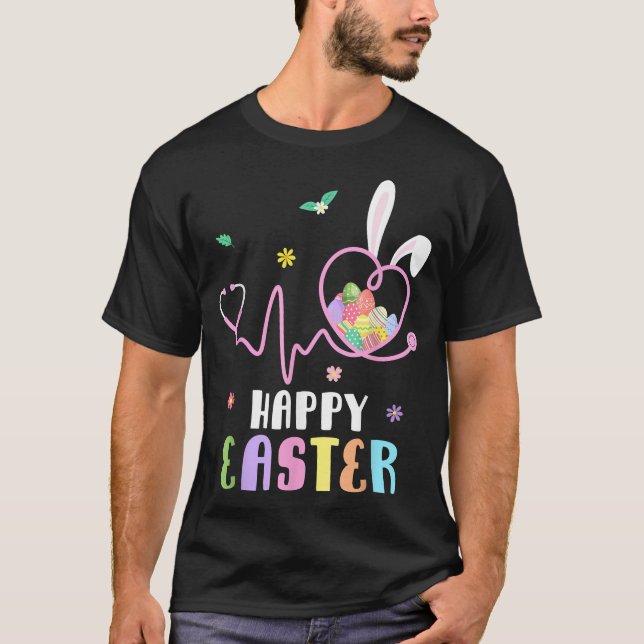 T-shirt Bunny Nurse Stethoscope Happy Easter Eggs Rabbit N (Devant)