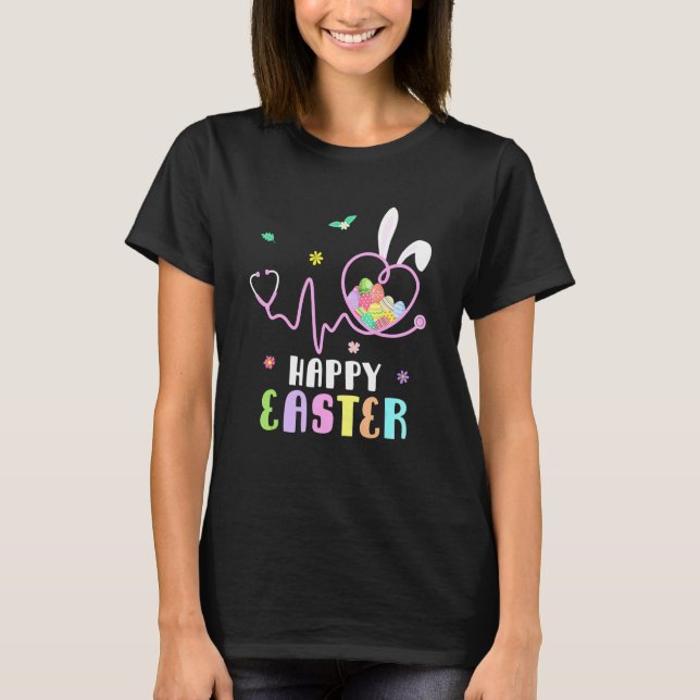 T-shirt Bunny Nurse Stethoscope Joyeux Oeufs de Pâques Rab (Devant)