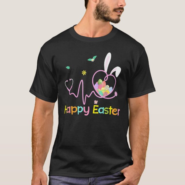T-shirt Bunny Nurse Stethoscope Joyeux Oeufs de Pâques Rab (Devant)